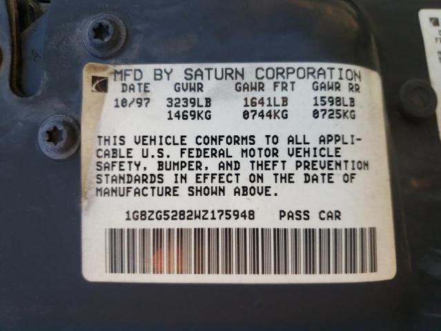 1G8ZG5282WZ175948 - 1998 SATURN SL1 GREEN photo 10