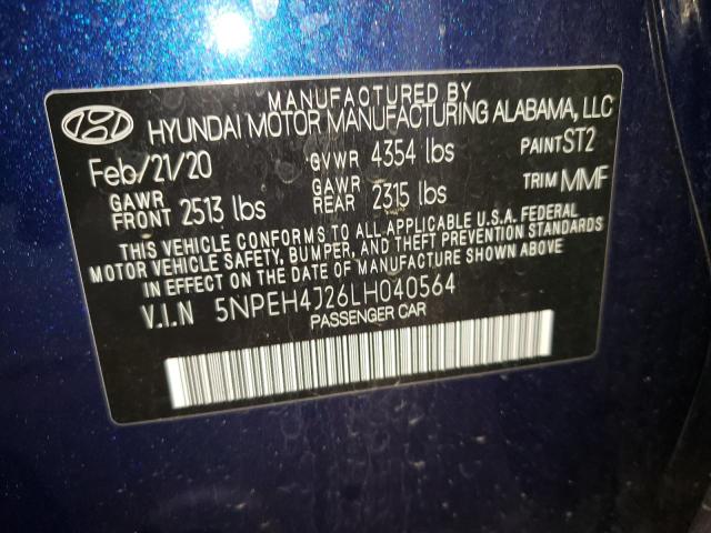 5NPEH4J26LH040564 - 2020 HYUNDAI SONATA LIM BLUE photo 10