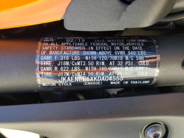 JKAENEE1XKDA04555 - 2019 KAWASAKI EN650 E ORANGE photo 10