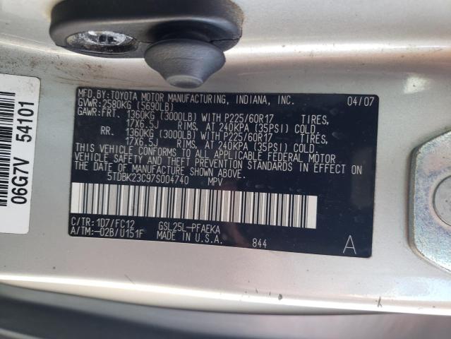 5TDBK23C97S004740 - 2007 TOYOTA SIENNA LE SILVER photo 10