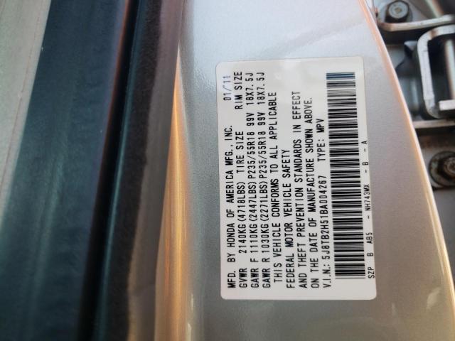 5J8TB2H51BA004267 - 2011 ACURA RDX TECHNO SILVER photo 10