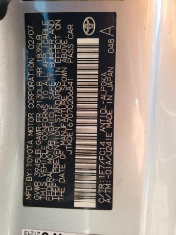 JTKDE167070206841 - 2007 TOYOTA SCION TC 银色 照片 10