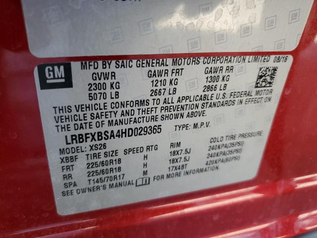 LRBFXBSA4HD029365 - 2017 BUICK ENVISION E 红色 照片 10