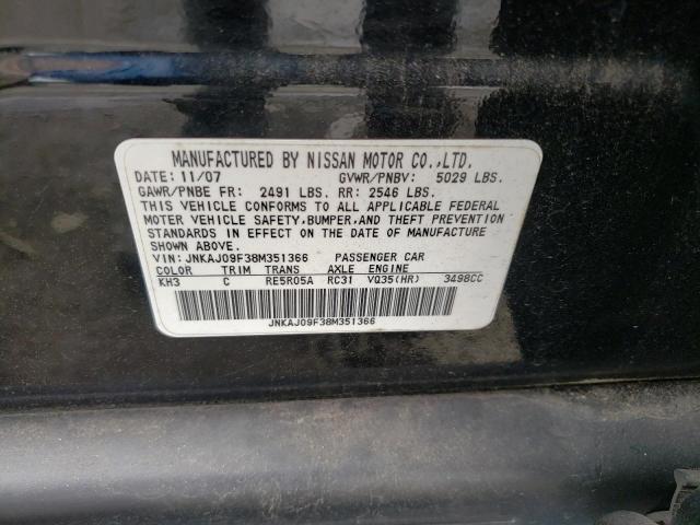 JNKAJ09F38M351366 - 2008 INFINITI EX35 BASE Սև լուսանկար 10