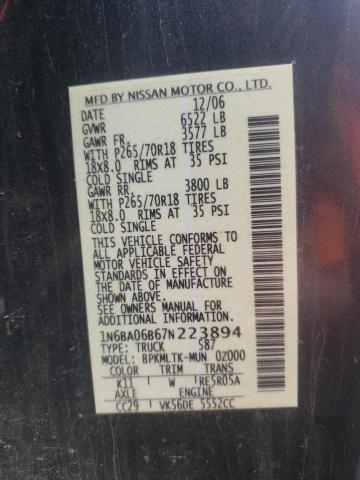 1N6BA06B67N223894 - 2007 NISSAN TITAN XE CHARCOAL photo 10