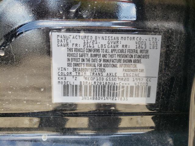 3N1AB8DV1NY217835 - 2022 NISSAN SENTRA SR BLACK photo 10