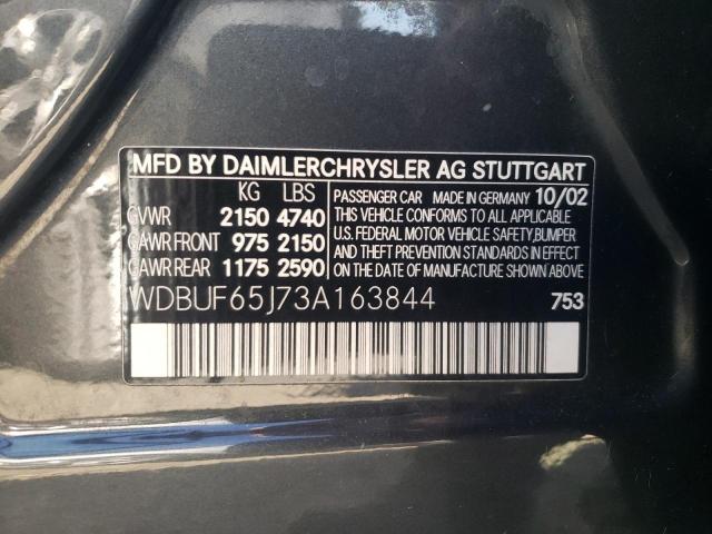 WDBUF65J73A163844 - 2003 MERCEDES-BENZ E 320 BLACK photo 10