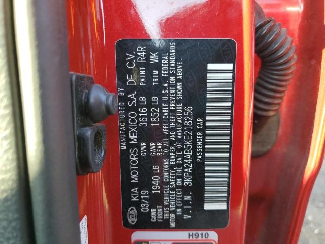 3KPA24AB5KE218256 - 2019 KIA RIO S RED photo 10