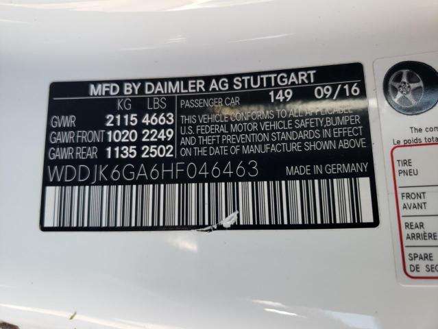 WDDJK6GA6HF046463 - 2017 MERCEDES-BENZ SL 450 WHITE photo 10