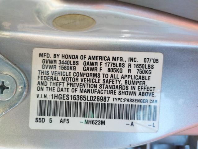 1HGES16365L026987 - 2005 HONDA CIVIC DX VP  foto 10