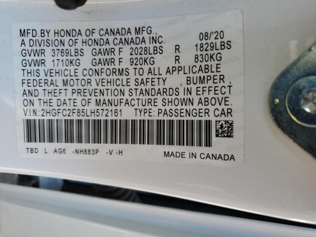 2HGFC2F85LH572161 - 2020 HONDA CIVIC SPOR WHITE photo 10