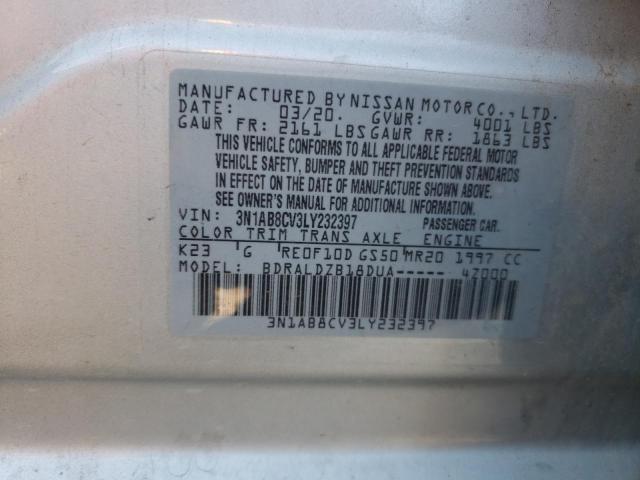 3N1AB8CV3LY232397 - 2020 NISSAN SENTRA SV SILVER photo 10