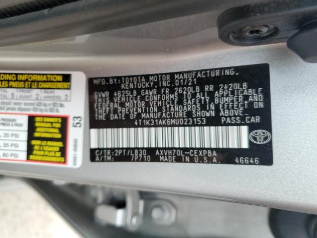 4T1K31AK6MU023153 - 2021 TOYOTA CAMRY XSE SILVER photo 10