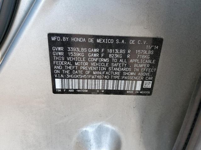 3HGGK5H51FM748740 - 2015 HONDA FIT LX SILVER photo 10