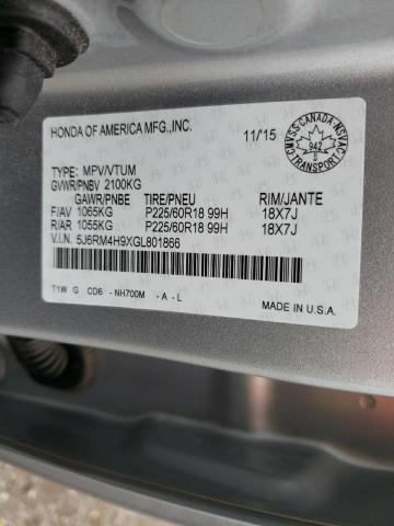 5J6RM4H9XGL801866 - 2016 HONDA CR-V TOURI SILVER photo 10