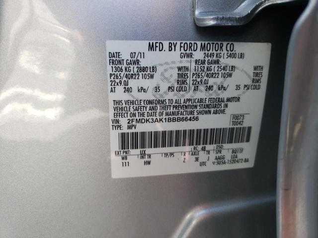 2FMDK3AK1BBB66456 - 2011 FORD EDGE SPORT SILVER photo 10