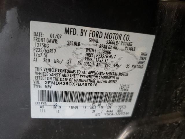 2FMDK36CX7BA67918 - 2007 FORD EDGE CHARCOAL photo 10