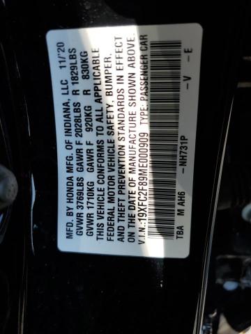 19XFC2F89ME000909 - 2021 HONDA CIVIC SPOR BLACK photo 10