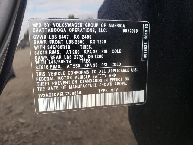 1V2AC2CA5LC200336 - 2020 VOLKSWAGEN ATLAS CROS Черный фото 10