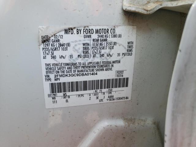 2FMDK3GC9DBA01404 - 2013 FORD EDGE SE WHITE photo 10