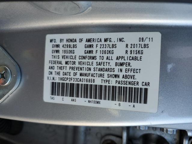 1HGCP2F33CA016859 - 2012 HONDA ACCORD LX SILVER photo 10