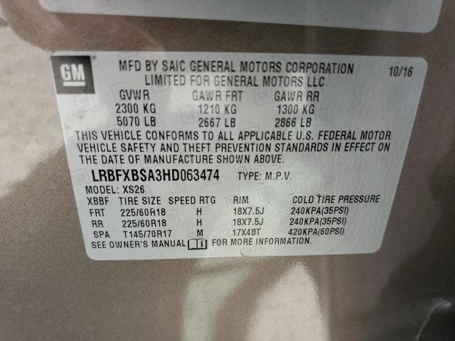 LRBFXBSA3HD063474 - 2017 BUICK ENVISION ESSENCE  photo 10