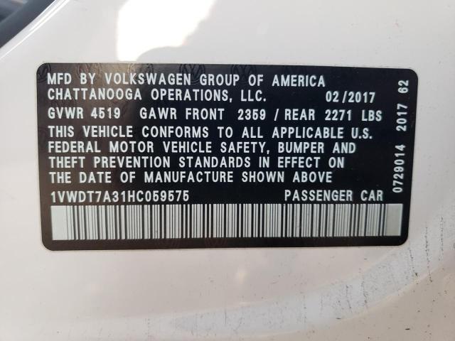 1VWDT7A31HC059575 - 2017 VOLKSWAGEN PASSAT R-L 白色 照片 10
