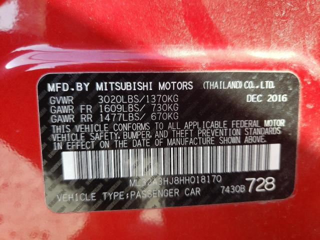 ML32A3HJ8HH018170 - 2017 MITSUBISHI MIRAGE ES RED photo 10