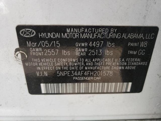 5NPE34AF4FH201578 - 2015 HYUNDAI SONATA SPO WHITE photo 10