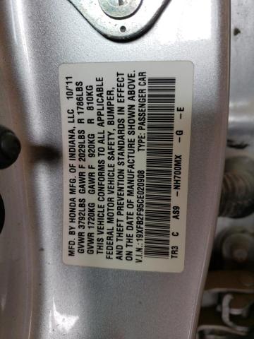 19XFB2F95CE020908 - 2012 HONDA CIVIC EXL 银色 照片 10