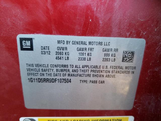 1G11D5RR9DF107504 - 2013 CHEVROLET MALIBU 1LT 勃艮第红 照片 10