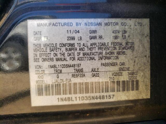 1N4BL11D35N448157 - 2005 NISSAN ALTIMA SE GRAY photo 10