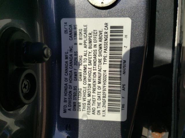 2HGFB2F97FH503214 - 2015 HONDA CIVIC EXL رمادي صورة 10