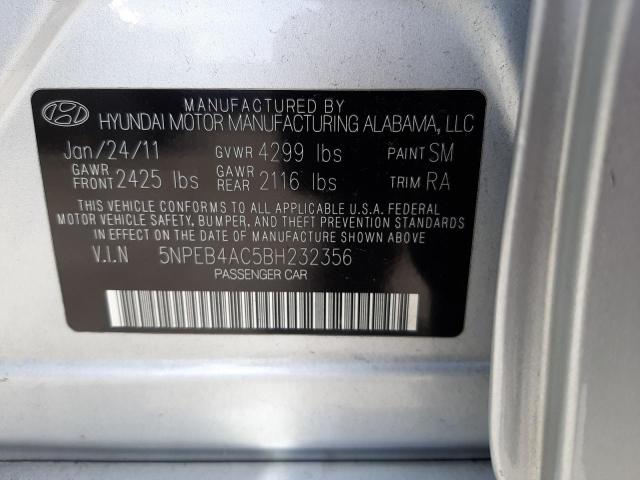 5NPEB4AC5BH232356 - 2011 HYUNDAI SONATA GLS SILVER photo 10