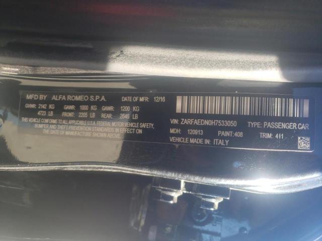 ZARFAEDN0H7533050 - 2017 ALFA ROMEO GIULIA Q4 黑色 照片 10