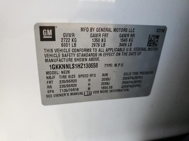 1GKKNNLS1HZ130658 - 2017 GMC ACADIA WHITE photo 10