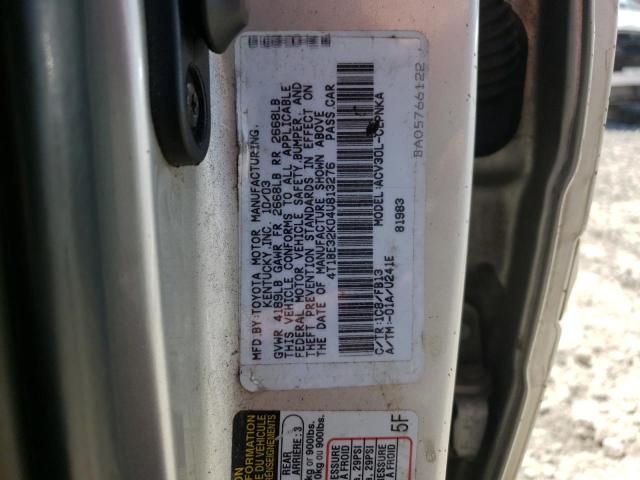 4T1BE32K04U813276 - 2004 TOYOTA CAMRY LE SILVER photo 10