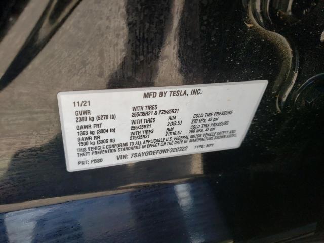 7SAYGDEF0NF320322 - 2022 TESLA MODEL Y أسود صورة 10
