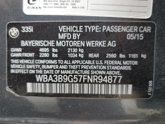 WBA3B9G57FNR94877 - 2015 BMW 335 XI GRAY photo 10