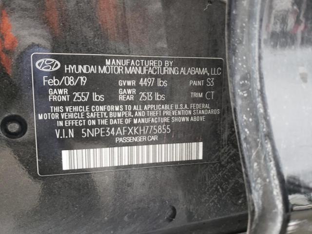 5NPE34AFXKH775855 - 2019 HYUNDAI SONATA LIM BLACK photo 10