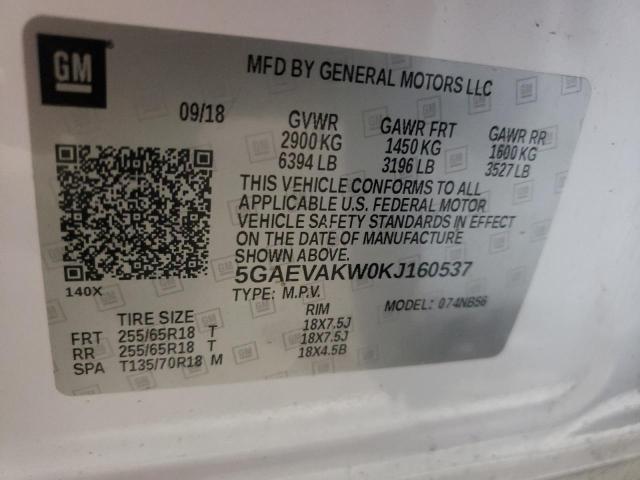 5GAEVAKW0KJ160537 - 2019 BUICK ENCLAVE ES 白色 照片 10