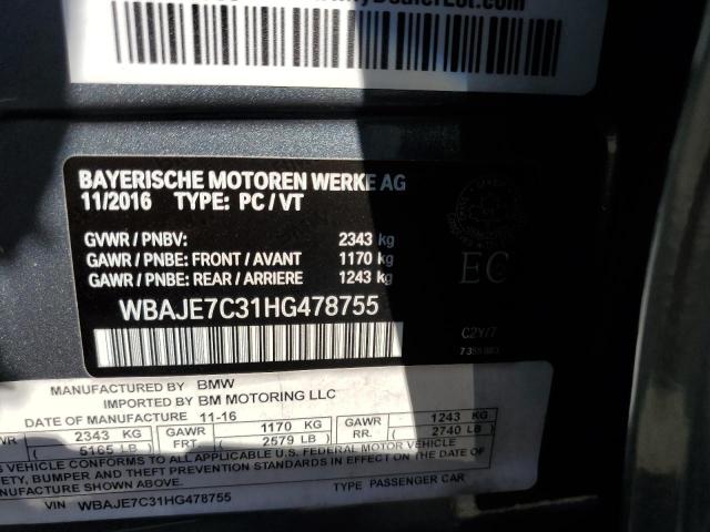 WBAJE7C31HG478755 - 2017 BMW 540 XI GRAY photo 10