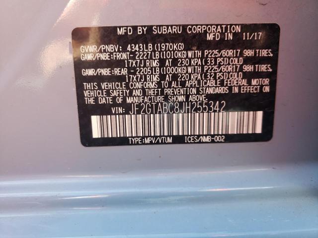 JF2GTABC8JH255342 - 2018 SUBARU CROSSTREK TEAL photo 10