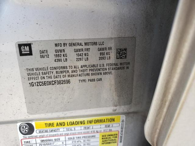 1G1ZC5E0XCF382696 - 2012 CHEVROLET MALIBU 1LT SILVER photo 10