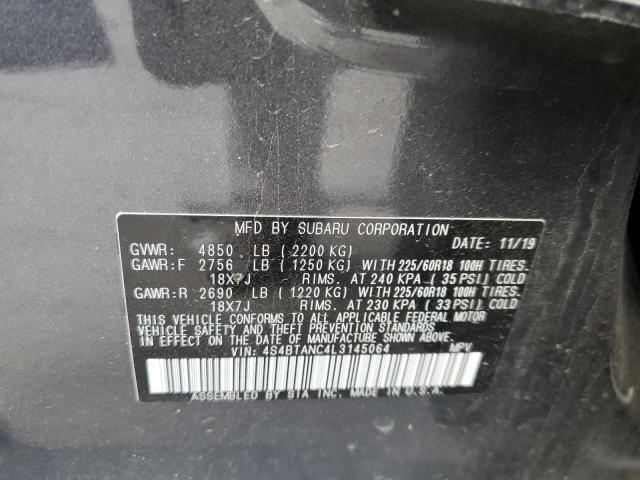 4S4BTANC4L3145064 - 2020 SUBARU OUTBACK LI CHARCOAL photo 10