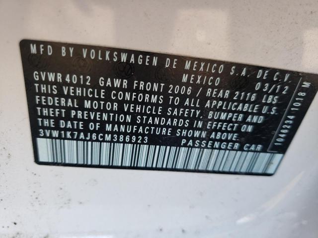 3VW1K7AJ6CM386923 - 2012 VOLKSWAGEN JETTA BASE WHITE photo 10