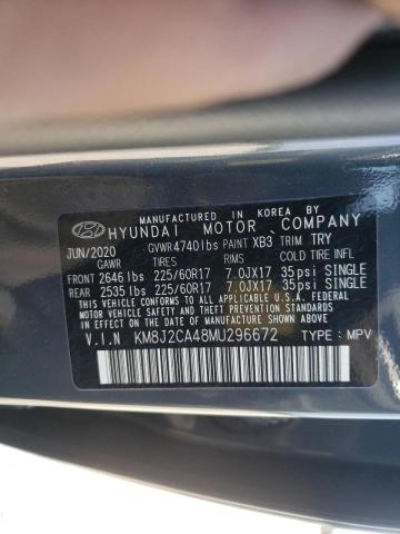 KM8J2CA48MU296672 - 2021 HYUNDAI TUCSON SE GRAY photo 10