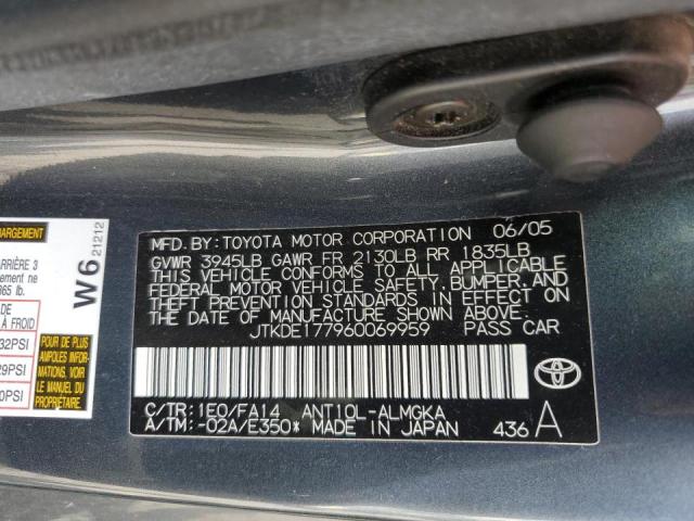 JTKDE177960069959 - 2006 TOYOTA SCION TC ნაცრისფერი ფოტო 10