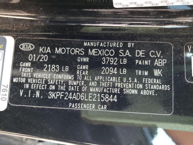 3KPF24AD6LE215844 - 2020 KIA FORTE FE BLACK photo 10