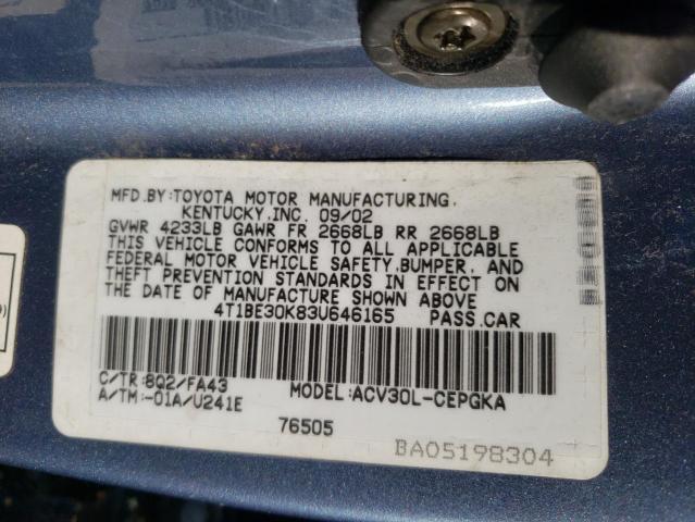 4T1BE30K83U646165 - 2003 TOYOTA CAMRY LE  photo 10